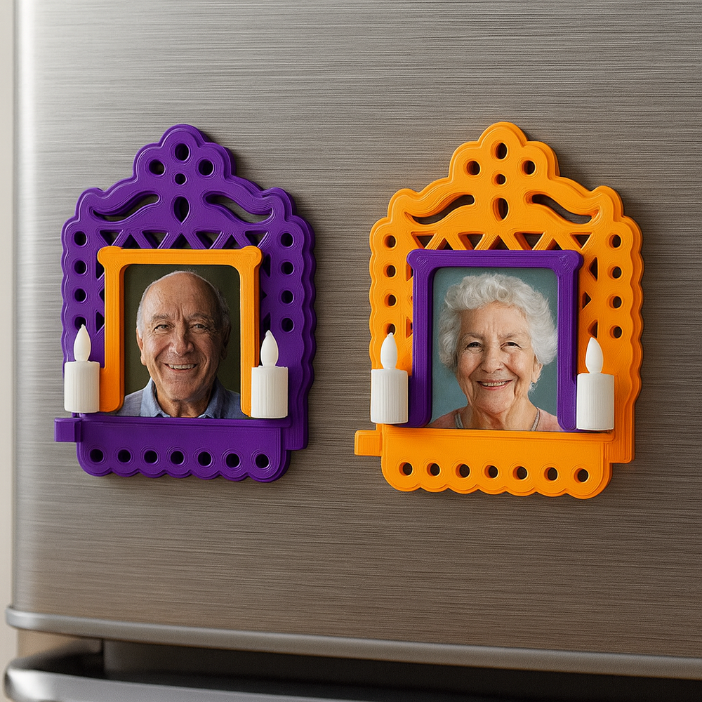 2 Mini Altares Magnéticos Día de Muertos – Con Velas Decorativas y Marco para Foto