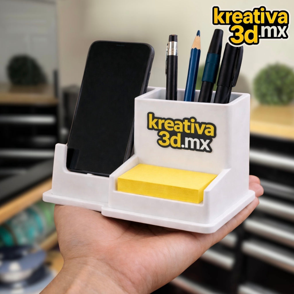 📱✏️ Organizador de Escritorio 3 en 1 Personalizado | Soporte para Celular + Lapicero + Post-it