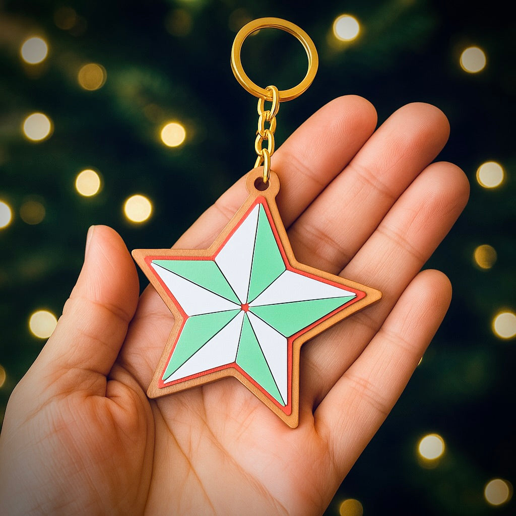 Set de 4 - Llaveros Estrella Navideña con Chip NFC