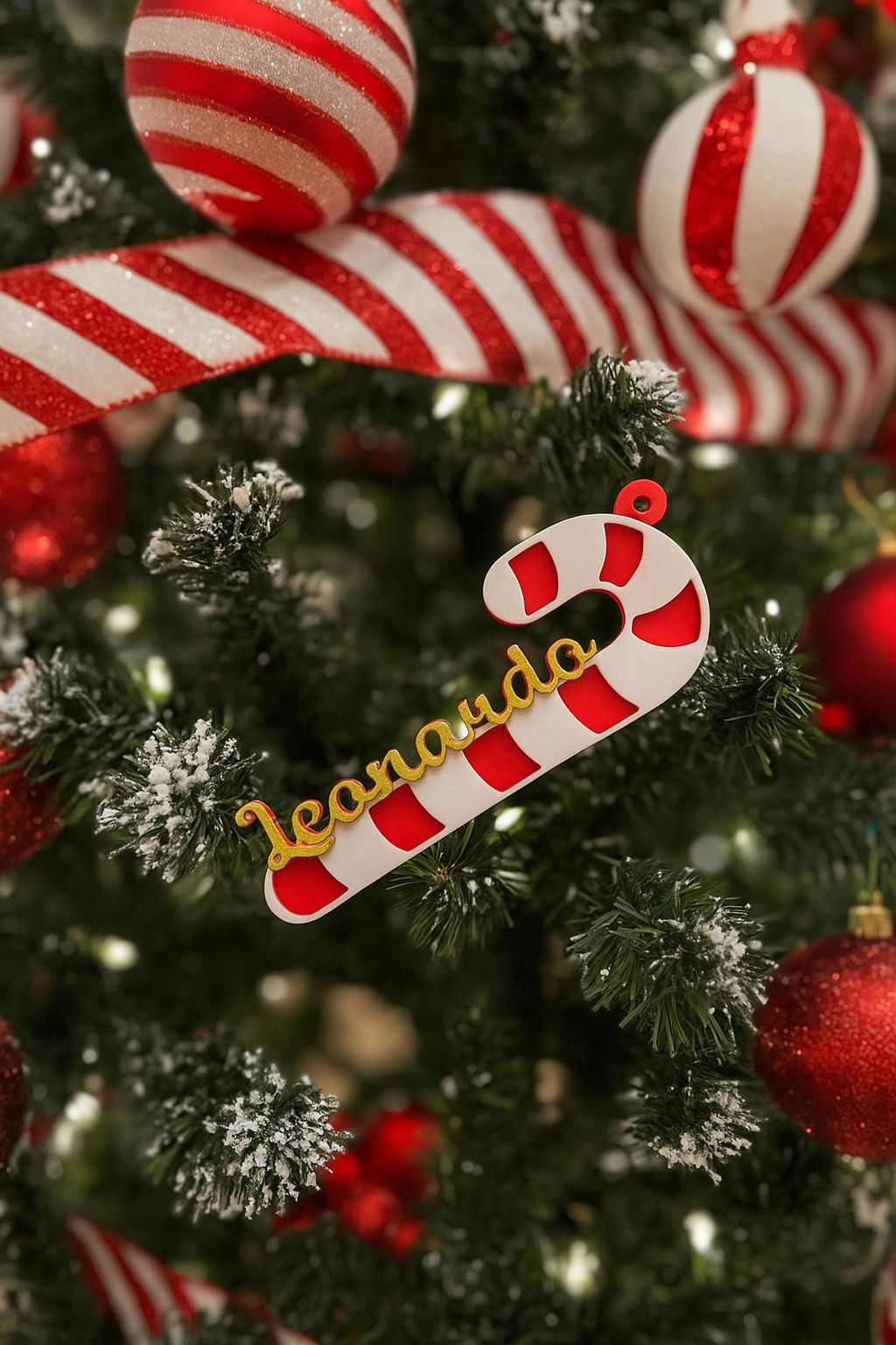 Esfera de Bastón Navideño con Nombre Personalizado